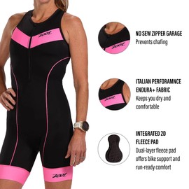 Zoot Women’s Core Aero Tri Racesuit – Short Sleeve Triathlon Suit Made from Italian Primo Fabric, 3 Pockets and Bike Padding (Blush, XX-Large)