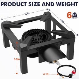Llamaviva Propane Burner, High Pressure 100,000 BTUs Single Gas Stove with 4.1ft Adjustable Hose with Regulator,Propane Stove for Outdoor Cooking, Seafood Boil,Turkey Fry