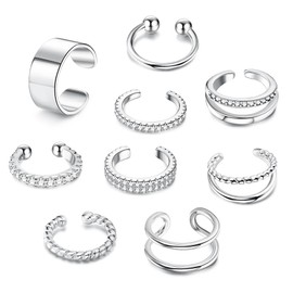 MILACOLATO 9Pcs Ear Cuffs for Women Non Piercing Clip Cuff Helix Cuff Earrings Fake Cartilage Cuffs Silver