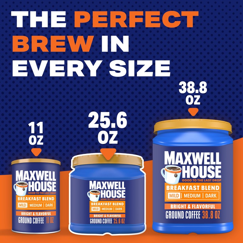 Maxwell House Breakfast Blend Mild Roast Ground Coffee, 25.6 oz