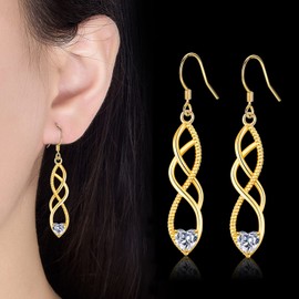 Sterling Silver Drop Earrings for Women Girl, Silver Dangle Earrings with Cubic Zirconia│Twisted Linear Hypoallergenic Earring for Sensitive Ears│Jewellery Gift for Birthday Christmas