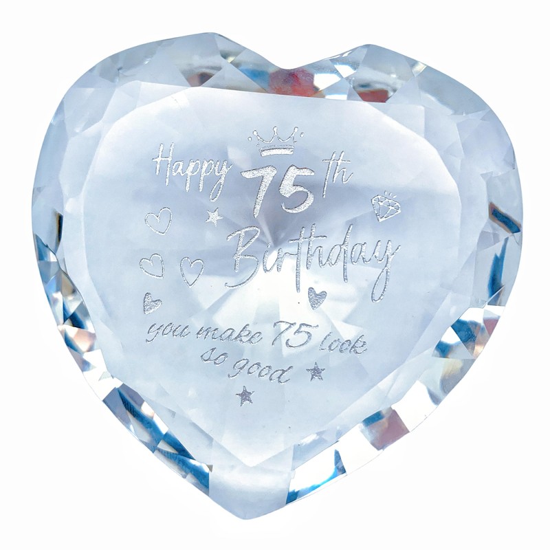 WOSHIDEFA 75th Birthday Gift for Women: Crystal Heart Keepsake Paperweight