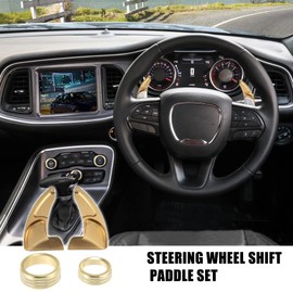 MACHSWON Car Steering Wheel Shift Paddle Extension Kit Gold with AC Volume Switch Button Cover Ring Trim for Dodge Challenger Charger 2015-2021