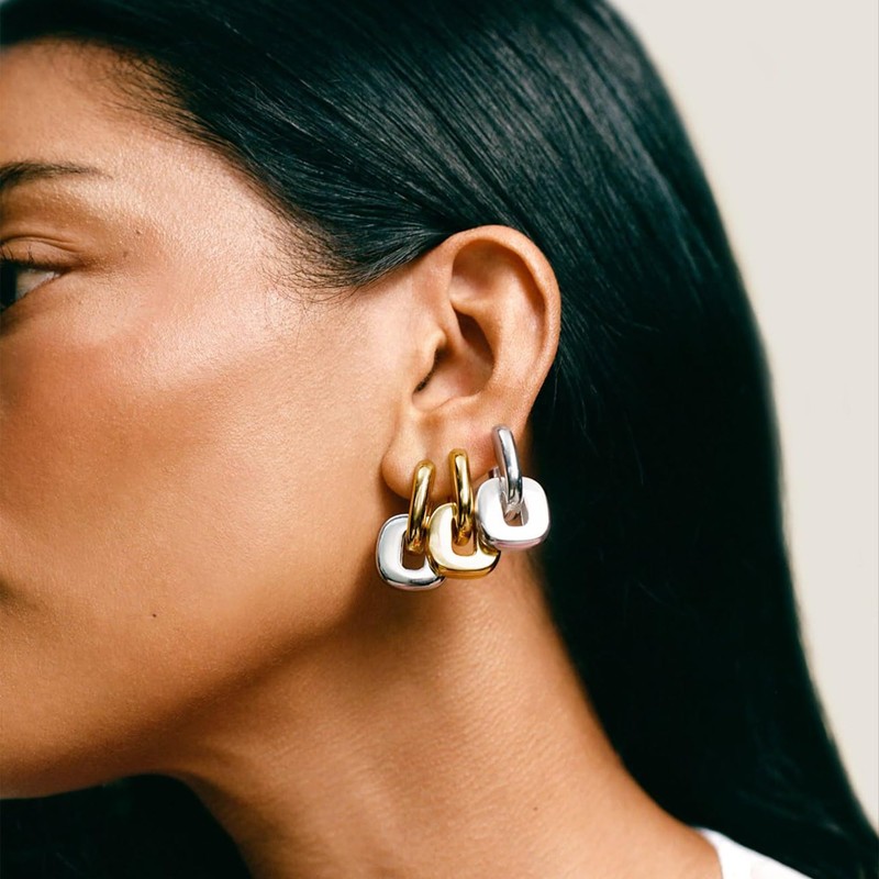 NOKMIT Chunky Hoop Earrings for Women, Bold Silver and Gold