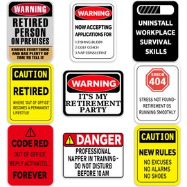 Happy Retirement Party Decorations - 9PCS Signs, Retirement Gifts for Women & Men, Table Centerpieces Yellow Caution Logos on Door Windows Yard Garden Warning Retired Person On Premises Sign