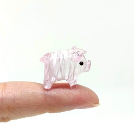 Sansukjai Rare Pig Micro Tiny Figurines Hand Blown Glass Art Animals Collectible Gift Home Decor#1 (Pink)