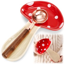 Goaste Mushroom Spoon Rest for Stove Top, Cute Ceramic Spoon Holder, Durable Porcelain Cooking Utensil Rest, Heat-Resistant Spatula Rest Gadget for Kitchen Counter, Housewarming Gifts, Farmhouse Decor