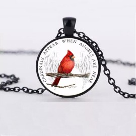 Fashion Jewelry CARDINAL RED ANGEL NEAR WORD Black 20" Necklace 1" Glass Pendant women men gift