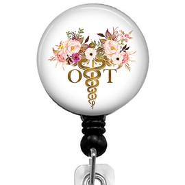 Kmatye OT Retractable ID Card Badge Holder with Alligator Clip, Name Nurse Decorative Badge Reel Clip on Card Holders, Small, Black, Kmatye878