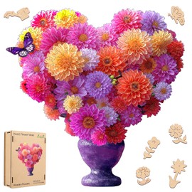 Wooden Puzzles for Adults, Heart Flower Vase 520 Pieces Wooden Jigsaw Puzzles,Unique Shaped Puzzle Gift for Adults and Kids on Birthday Thanksgiving,Challenging Family Puzzle Games(16.9''x16.9'')