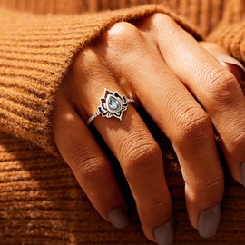 Story Jewellery Lotus Folower Promise Rings for Women, Silver Plated Dainty Lotus Flower Rings for Daughter Friends Lovers, Birthday Christmas Valentines Gifts for Women (lover silver 11)