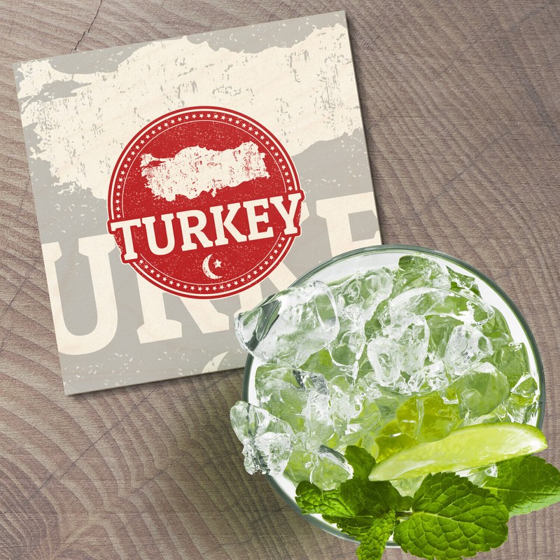 Unbranded Turkey Map Grunge 4'' X 4'' Square Wooden Coaster