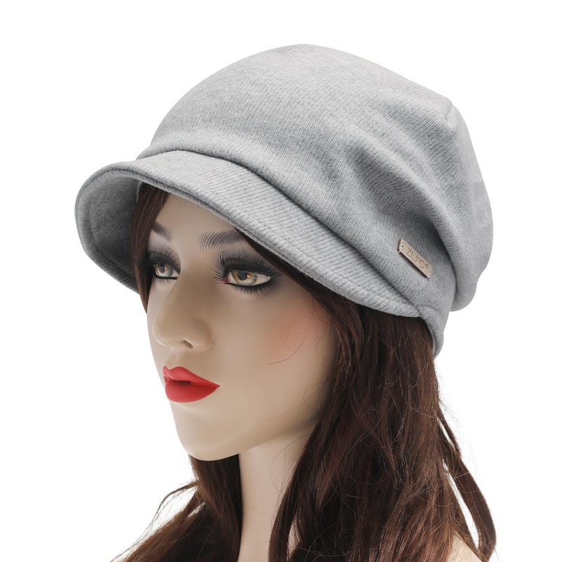 ZLYC Women Slouchy Beanie with Short Visor Brim Double Layer