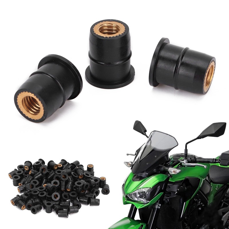 100PCS Well Nut M6x0.8mm Rubber Modification for Motorcycle ATV Windscreens