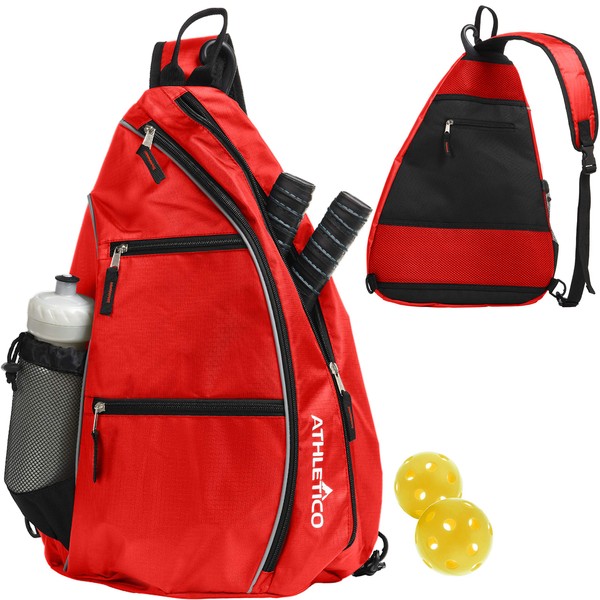 Athletico Sling Bag - Crossbody Backpack for Pickleball, Tennis, Racketball, and Travel for Men and Women (Red)