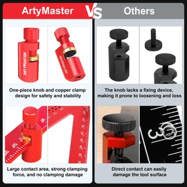 ArtyMaster Stair Gauges Set with Rubber Pad, Stair Gauges for Framing Square and Speed Square, Framing Jig Circular Saw, Attachment Tool for Carpentry Squares Framing, Stair Gauges Knobs Tool（Red）