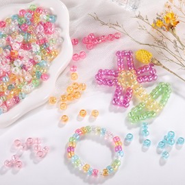 Pony Beads AB Colors, Hair Beads for for Kids Girls, 1200Pcs Pony Beads and 100 Pcs Letter Beads, Plastic Pastel Beads for DIY Crafts Braids Bracelet Jewelry Making (8 AB Colors)