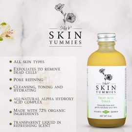 Sally B's Fruit Acid Face Toner and Daily Exfoliator/Alpha Hydroxy Acid (AHA) / 5 in 1 Action: Astringent, Cleansing, Calming, Exfoliating, and Hydrating / 4OZ