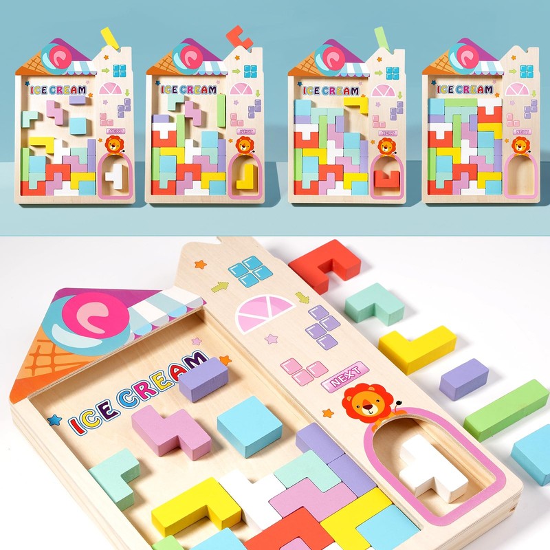 PrfcNL Wooden Multifunctional Tetris - Wooden Tetris Puzzle for Improving
