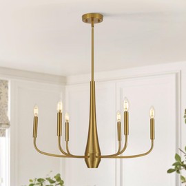 Xeruyiwa 6-Light Gold Farmhouse Chandeliers, Modern Mid Century Candle Pendant Light, Rustic Industrial Metal Hanging Fixture for Dining Room, Kitchen, Bedroom, Living Room, Foyer