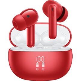 VEKJ Language Translation Earbuds, Wireless Earbuds Sport, Ear Buds with Noise Cancelling Mic, Red