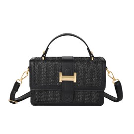 OWGSEE Straw Crossbody Bags for Women Summer Straw Clutch Bag Woven Beach Purse Vacation Handbags (A Black)