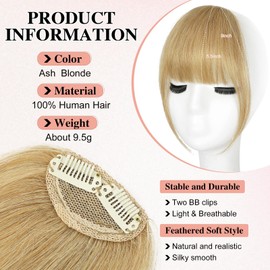 YOLIN Clip in Bangs, 100% Human Hair Bangs with Temples Bangs Hairpieces for Women Clip in Fake Bangs for Daily Wear (Ash blonde)