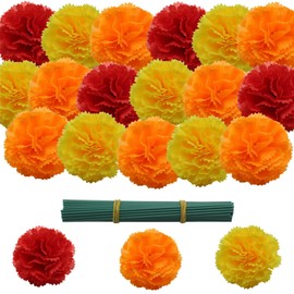 Marigolds Artificial Flowers, 60Pcs Marigold Flowers, Marigolds Orange Yellow Red Silk Flowers for Day of The Dead Decor, Diwali Decor, Dia De Los Muertos, Marigolds Garland (60, Orange, Yellow, Red)