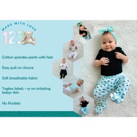 123 Bear Baby Soft Cotton Spandex Pants with Feet Multipack (White N 3-Pack, Newborn)