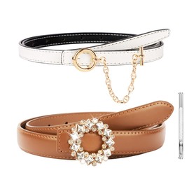 BELICOO 2 Pieces Belt for Dress Belt Women's Waist Belt for Jeans Narrow Belt for Dress Dresses Wide Gold Buckle Belt Women's Waist Belt for Fits Waist Circumference 78-93 cm, White+Caramel (fits