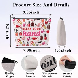 PLITI Nail Technician Gifts Nail Tech Graduation Gift Nail Artist Appreciation Gift Relax Your Hand Manicurist Makeup Bag (Relax Hand BagU)
