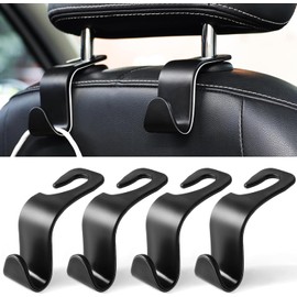 LivTee - Ganchos para los reposacabezas del asiento del coche, de color negro, para bolsos, ropa, abrigos o bolsas de la compra, juego de 4