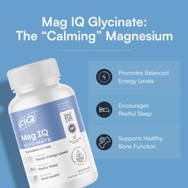 FIQ FIQ - Mag IQ Glycinate - Magnesium Bisglycinate Chelate TRAACS - High Absorption Magnesium Glycinate Supplement - Sleep, Daily Energy, & Bone Wellness - 60 Capsules