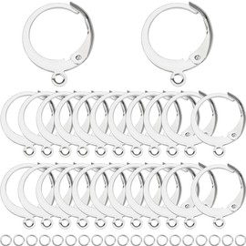 SUNNYCLUE 1 Box 180Pcs Earring Findings Kit 80Pcs 304 Stainless Steel Leverback Earring Hooks 100Pcs Open Jump Rings Lever Back Round Huggie Hoops Leverbacks Earrings Clasps for Jewelry Making Kits