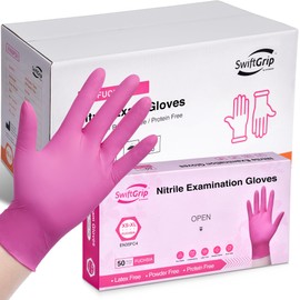 SwiftGrip Powder-Free Nitrile Gloves, Large, Case of 1000 (20 Boxes) - 3-mil, Disposable, Latex-Free, for Kitchen, Cleaning, Estheticians, Hair Stylist - Pink/Fuchsia