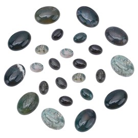 HOBBIESAY 2 Styles 16Pcs Natural Oval Moss Stone Cabochons 14-25mm Flat Back No Hole Beads Quartz Chakra Crystal Beads No Hole for Jewelry Making