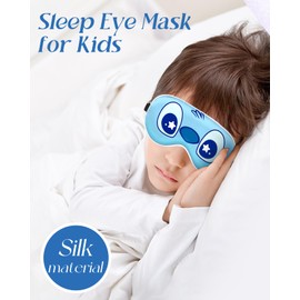 Miss Adola Sleep Mask for Kids - Cute Cartoon Silk Eye Mask for Sleeping with Adjustable Strap Soft Smooth Light Silk Kids Eye Cover for Boys Girls Teens, Blue Eye