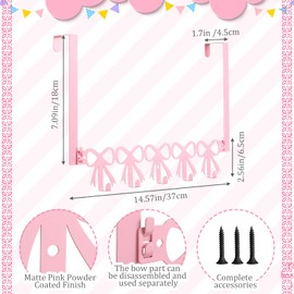 AceOrbit Pink Bow Over The Door Hooks Hanger Wall Mount Towel Hanger Door Holder Organizer 5 Hooks Kawaii Farmhouse Rustic Coquettish Style Decor for Bedroom Bathroom Towel Hat Clothes