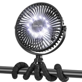 COMLIFE AMACOOL Baby Stroller Fan, 10000mAh Rechargeable, 50H Ultra-long Runtime, 3-Speed Portable Clip on Fan with LED Light, Timer, 360°Rotate Battery Operated Fans for Travel Car Seat Crib