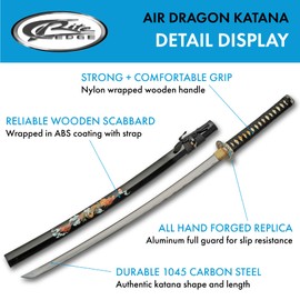 39” Air Dragon Carbon Steel Replica Katana Sword with ABS Printed Scabbard