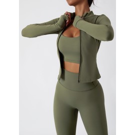 Belriviere Women's Two Piece Tracksuit Set Long Sleeve Zipper Jacket with High Waist Athletic Leggings Workout Set, Army-green, L