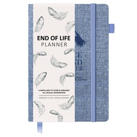 End of Life Planner - Final Arrangements Organizer Notebook - Beneficiary, Funeral Planning, Last Wishes & Will Preparation - A5 Blue Linen Hardcover with Pen Holder