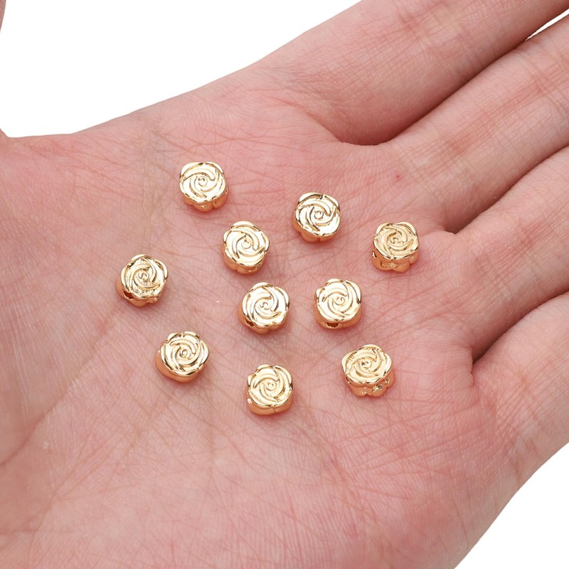 18K Real Gold Plated Non-Tarnish Rose Flower Spacer Beads 6.5x4mm