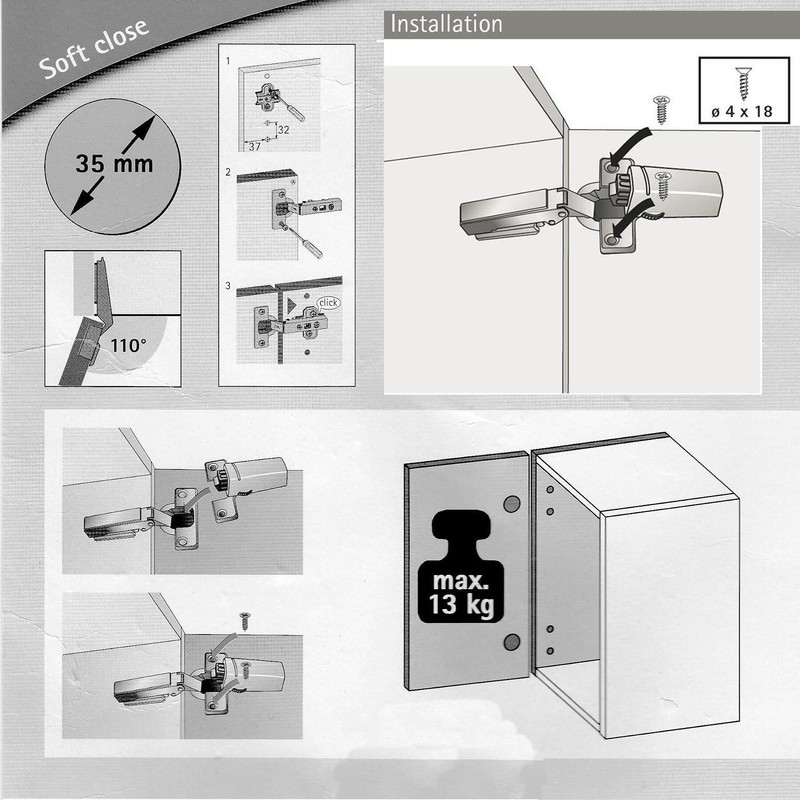 1 x Hettich hinge cup damper, die-cast zinc-plated, with 1