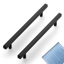Ravinte 10 Pack 7-1/2 Inch Cabinet Pulls Black Sqaure Kitchen Cabinet Handles Black Cabinet Hardware Stainless Steel Drawer Pulls 10 Inch Overall Length with Mounting Template
