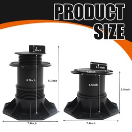8 Pack Adjustable Deck Support Pedestals, Height 5.5" to 8.7", Unilateral keel Slot,Foundation Base for Floating Decks
