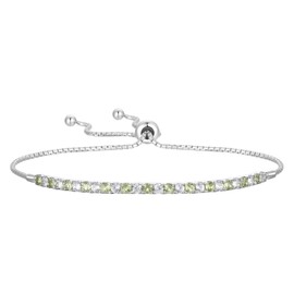 Tirafina Peridot and Lab-Created White Sapphire Adjustable Bolo Bracelet, Sterling Silver, Easy-On Easy-Off (6, 7 and 8 inch Wrist Size)