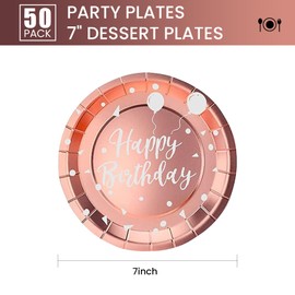 AHPYEUHK Paper Plates Pack of 50 Party Plates 17.8 cm Party Tableware Set Children's Birthday Disposable Tableware Perfect for Parties and Celebrations (Rose Gold)
