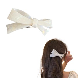 EZ PEACH Barrette, Large, Simple, Bowknot Line, Semi-Matt, Pipe, Tortoise Shell Style, Hair Accessories, Enameled Hair Accessories, Hair Clip, Hair Accessory (White)
