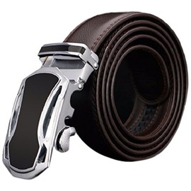 Fleur Amphée Men's Belt with Belt Cut, Adjustable Size, No Holes, Auto-Lock Belt, Genuine Leather, Stylish, Casual, Gentleman, Business, Golf, White, Red, Navy, Black, Brown, Brown, N Brown